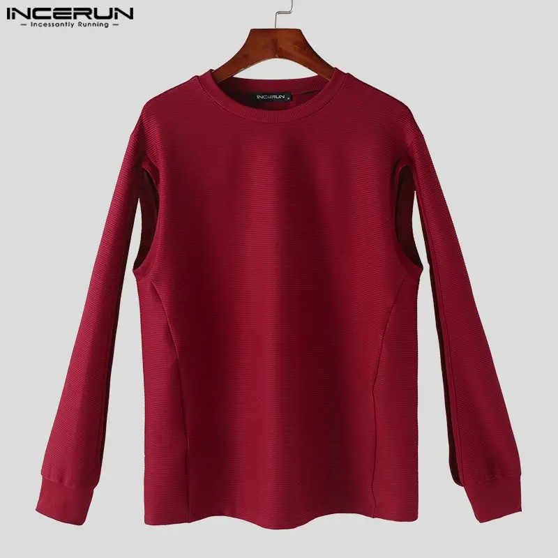 Men T Shirt Solid Color O-neck Long Sleeve Hollow Out Streetwear Men Clothing 2024 Korean Fashion Casual Tee Tops INCERUN S-5XL