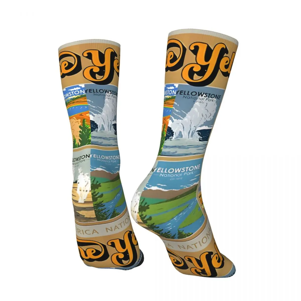 Funny National Park Landmark Collage Sock for Men Hip Hop Harajuku Yellowstone Happy Quality Pattern Printed Boys Crew Sock