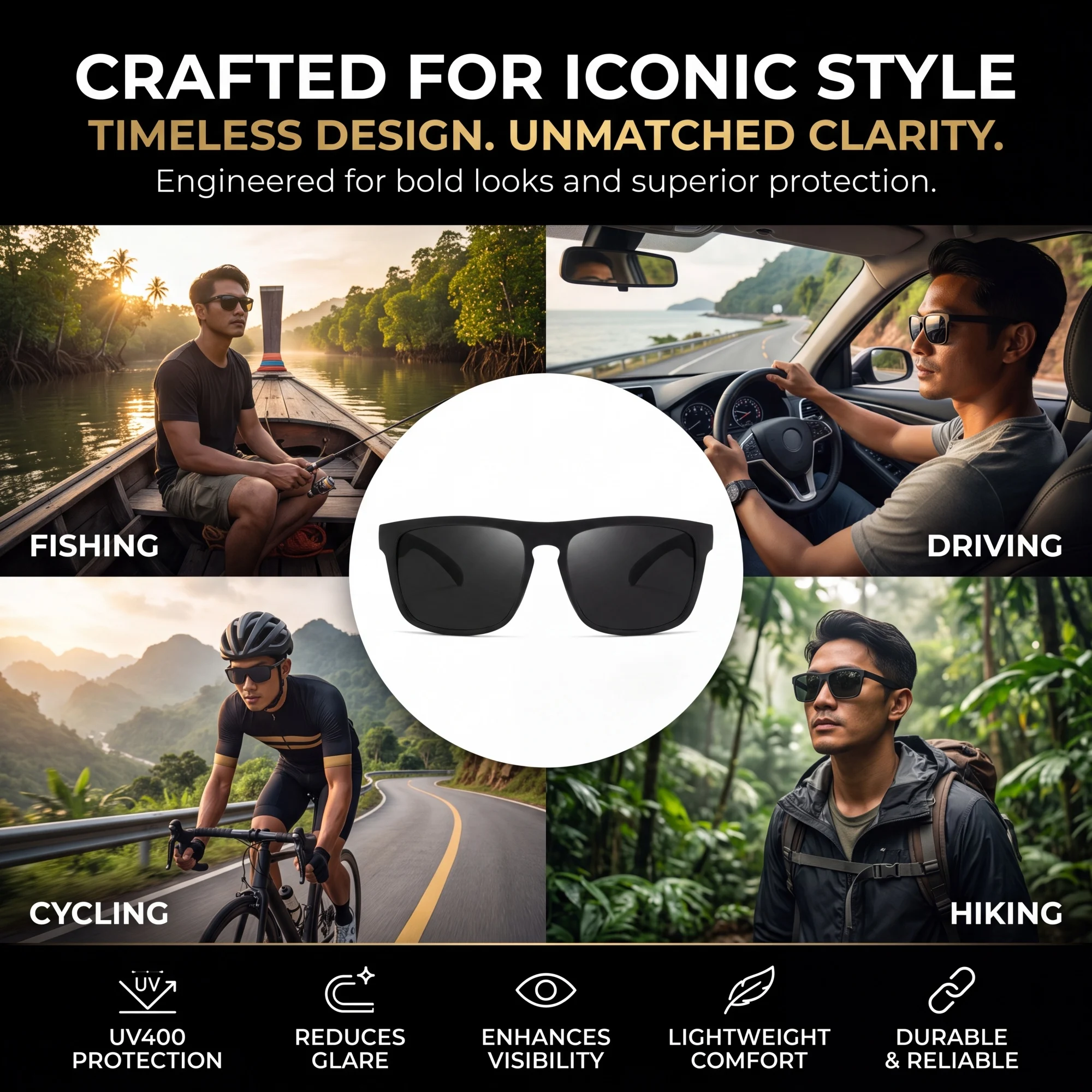 Sportliche Photochrome Polarisierte Sonnenbrille Unisex Klassischer Quadratischer Rahmen UV400 Blendschutz Ganztägiges Tragen zum Fahren Angeln Radfahren – Detail 8