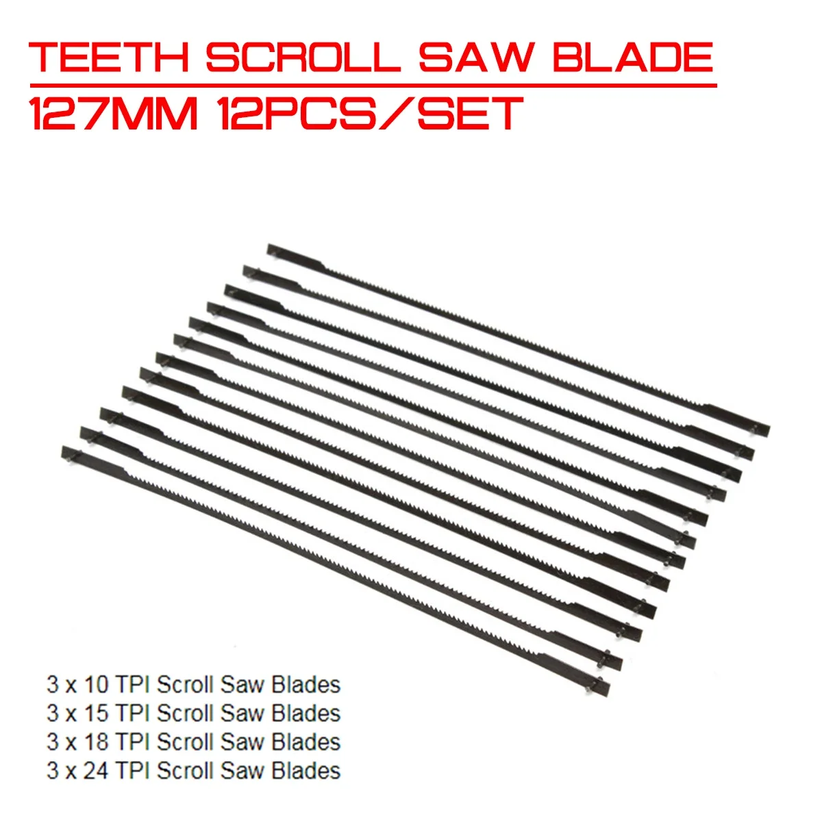 12Pcs/set 127mm Teeth Scroll Saw Blade Woodworking Power Tool Accessories Black for Cutting Wood