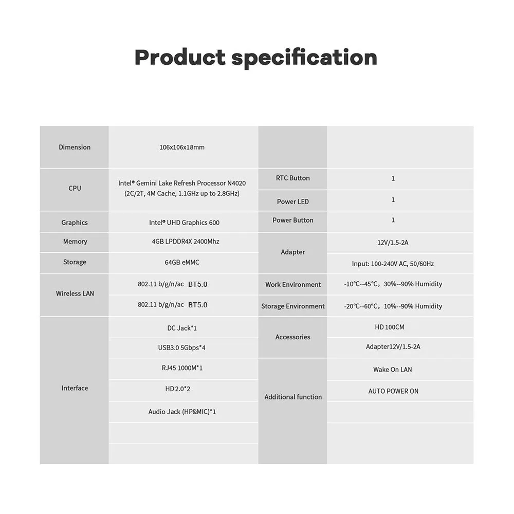 Mini PC Processor N4020 4G 64G Desktop Computer 4K HD Dual Screen Wifi 5 LAN 1000Mbps Port Desktop Gaming Computer Mini Host