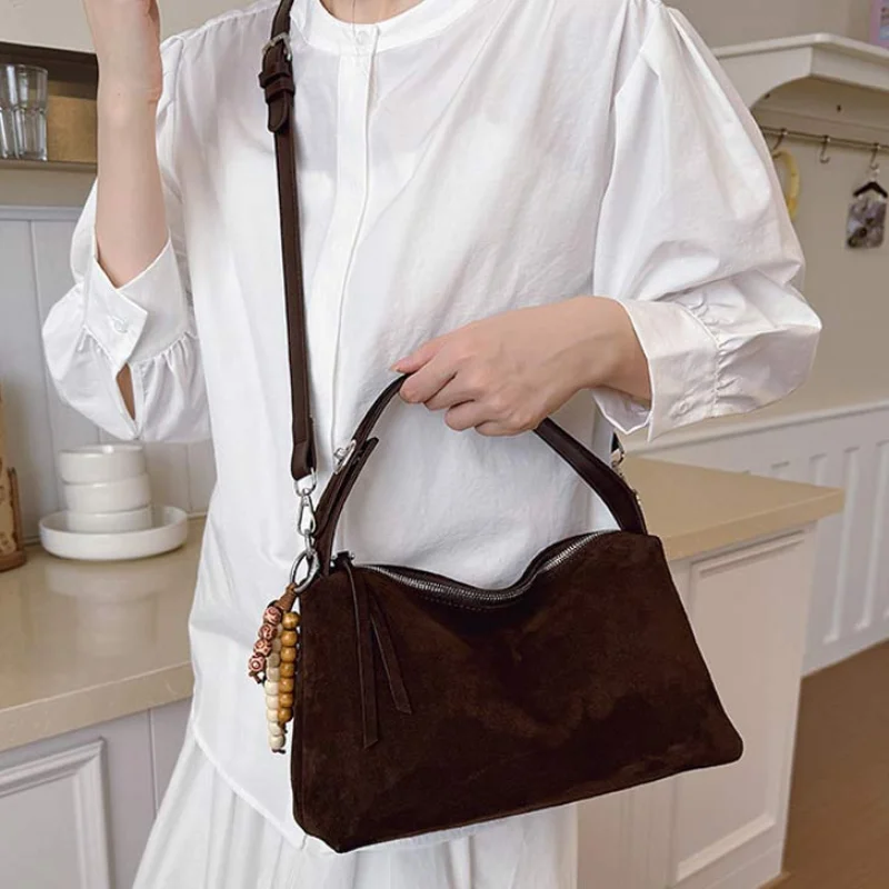 

Women's Luxury Suede Soft Leather Shoulder Bags Ladies Boston Crossbody Bag Female Design Luxury Lazy Commuting Pillow Handbag