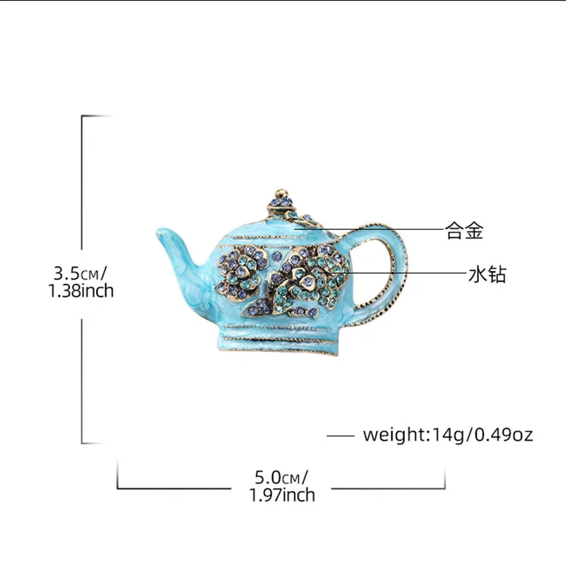 Medieval Vintage Teapot Pin Rhinestone Creative Design Fashion Brooches for Women 5 Colors Available Good Gift Badges