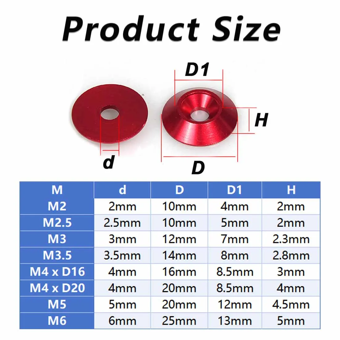 Beicai 10pcs M2 M2.5 M3 M4 M5 M6 M8 Aluminum Colourful Countersunk Umbrella Flat Screw Concave Conical Decorative Groove Washer