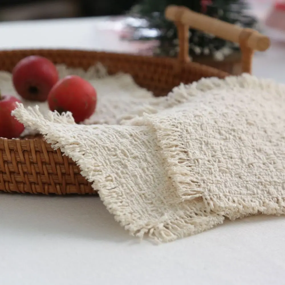 New Beige Color Cotton Placemat Soft Cotton Decorative Placemat Square Shape Utensil Pads