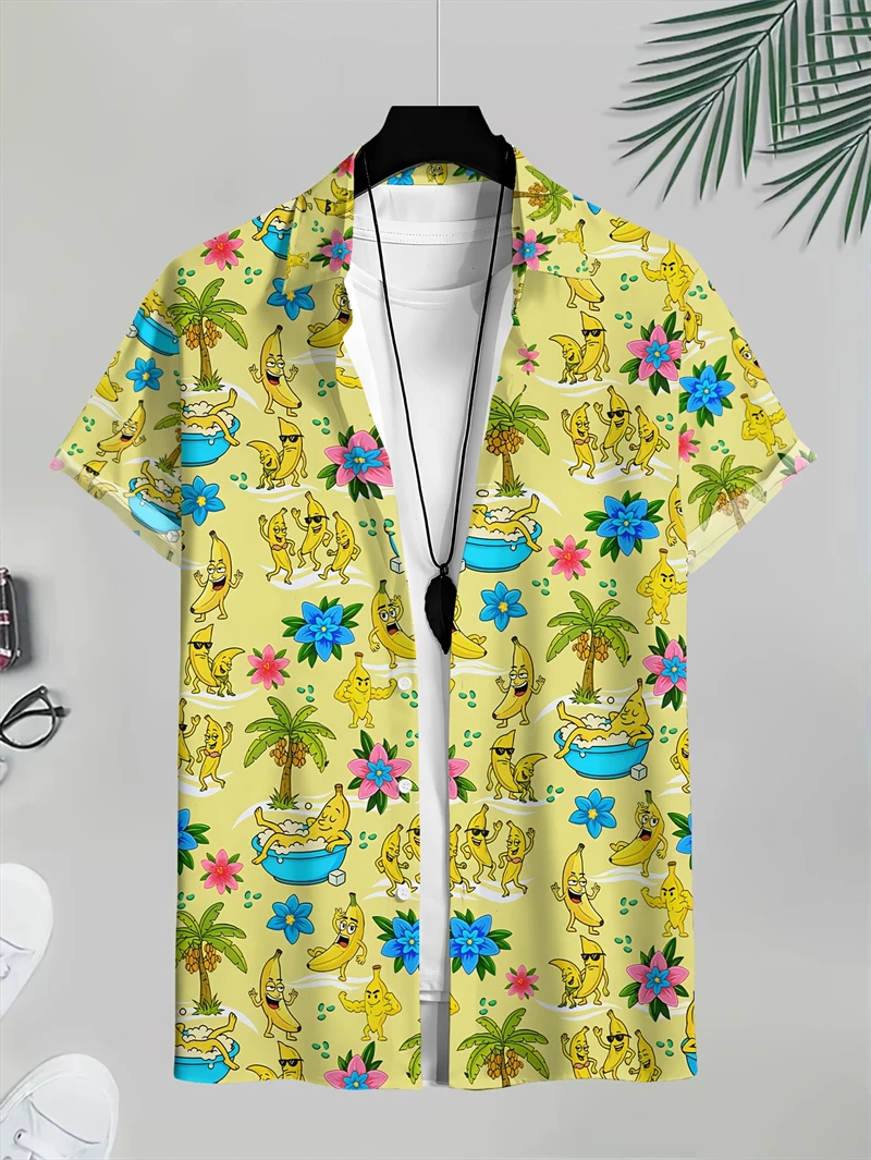 

Men's Shirts Summer Fruit Pattern Beach Men's Hawaiian Shirts Colorful Banana Strawberry Short Sleeve Button Down Vacation Shirt