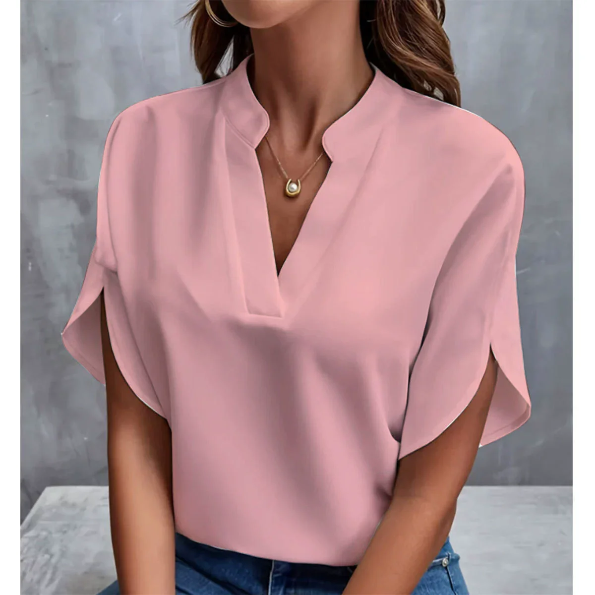 VEITCHE Women Casual Solid V-Neck Blouse 7