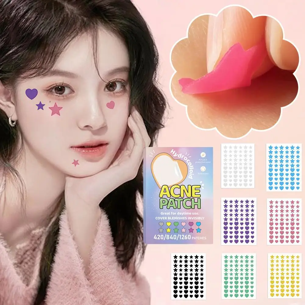 

420/840/1260pcs Colorful PE Pimple Patches Cute Star Shaped Pimple Cover Sticker Invisible Pimple Cover Removal Pimple Patch