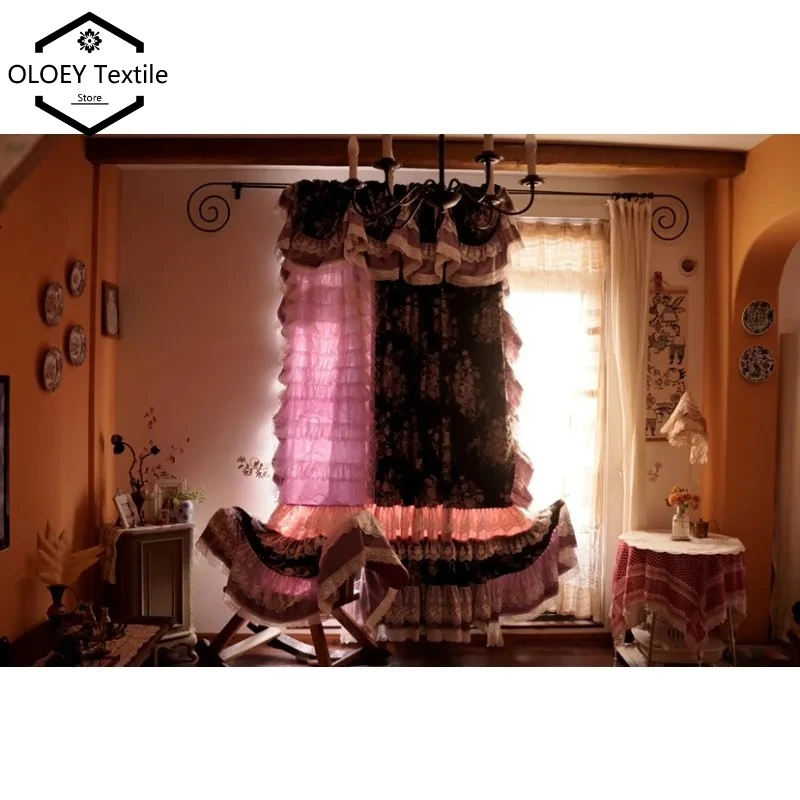 

Purple Snow Is Beautiful Design Curtains for Living Room French American Velvet Retro Country Cotton Thick Soft Glutinous Custom