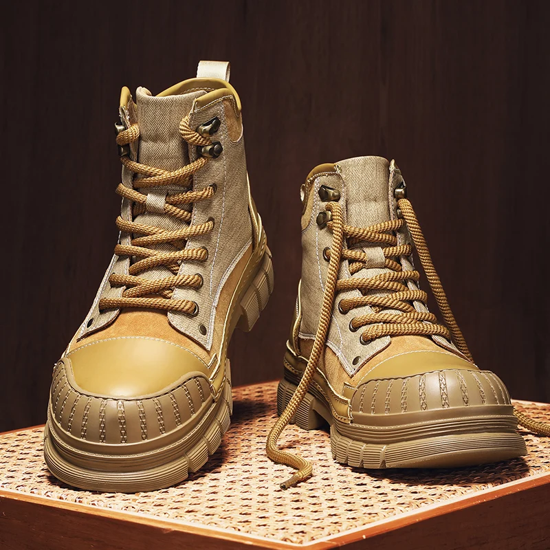 

Autumn Winter Men Thick Soled Motorcycle Boots Height Increasing Splicing High-end Anti Slip Casual Fashionable Boots