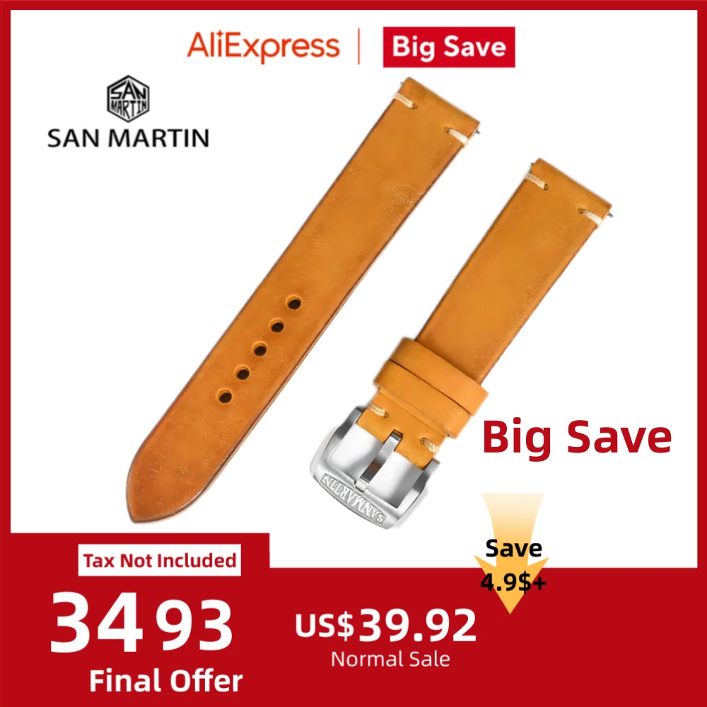 

San Martin 20/22mm Premium Italy Pubelo Frosted Cow Leather Watchband Watch Band Wrist Strap Retro With Steel Pin Buckle BD0008