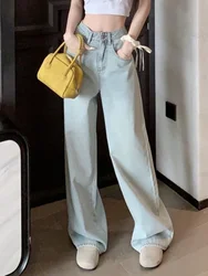 High Waist Classic Bow Embroidery Straight  Baggy Jeans Women Summer Basic Washed Fashion Vintage Casual Female Wide Leg Pants