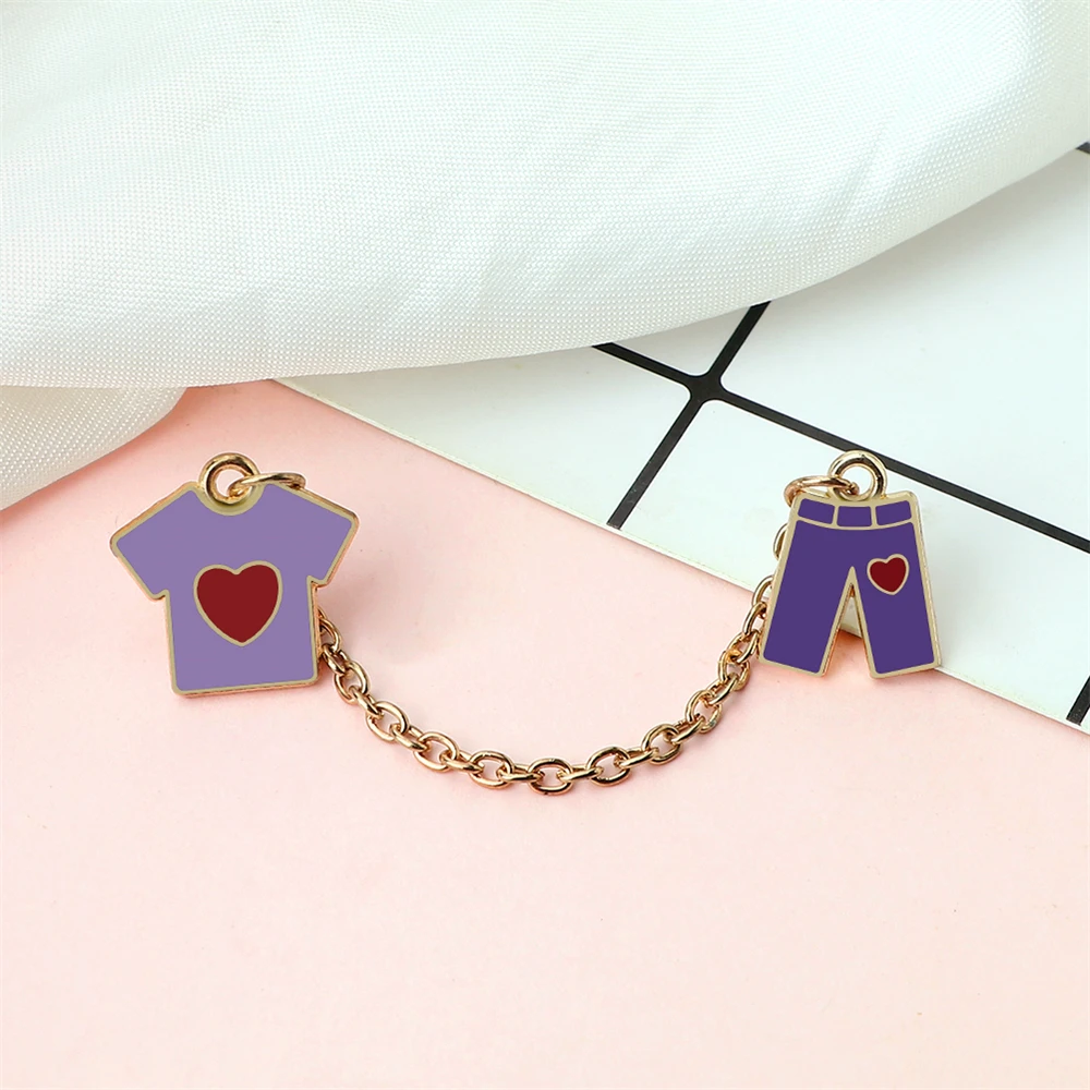 Funny Purple T-shirt and Pants Brooches Cute Cartoon Alloy Enamel Pin Bag Denim Cloth Custom Badge Jewelry Gift for Kids Friends