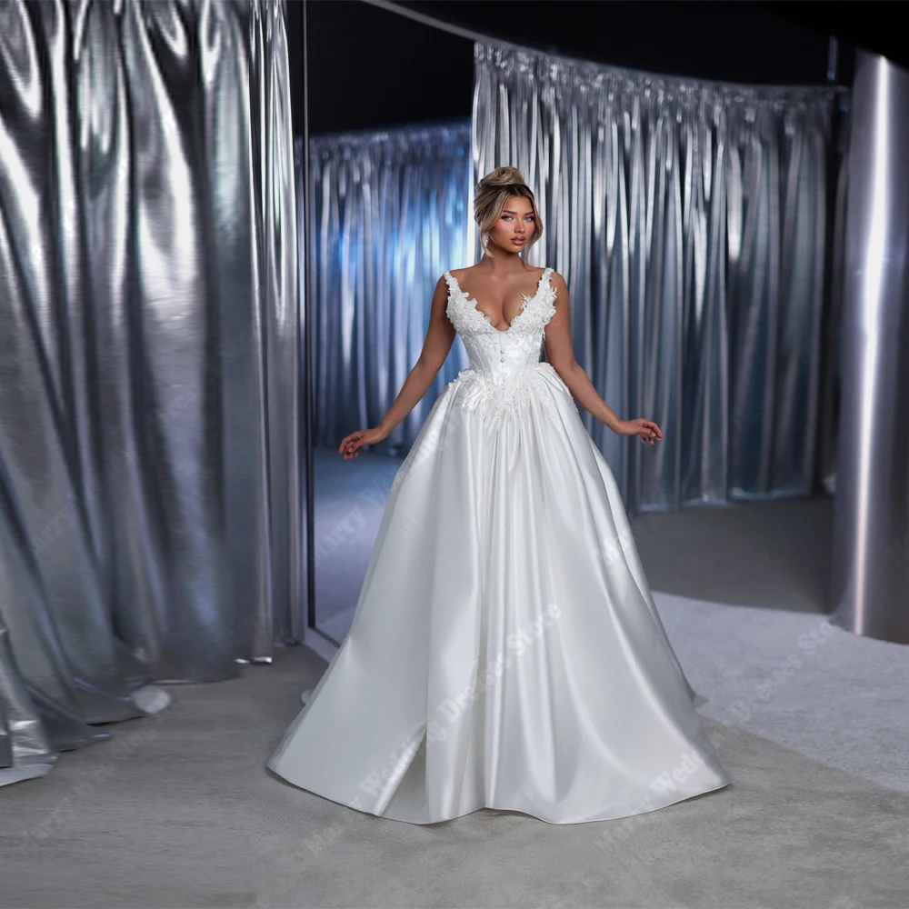 Robe De mariée trapèze généreuse en Satin pour femmes, attrayante, décolleté en v profond, plissée, robes De princesse personnalisées, 2026