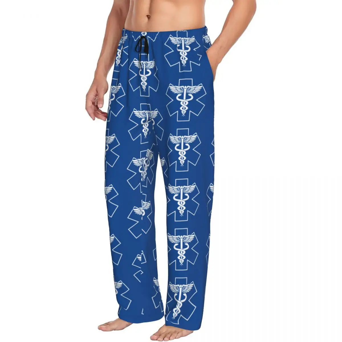 Custom EMT Blue Medical Symbol Pajama Pants Men's Star of Life Paramedic Health Care Sleepwear Lounge Sleep Bottoms Stretch