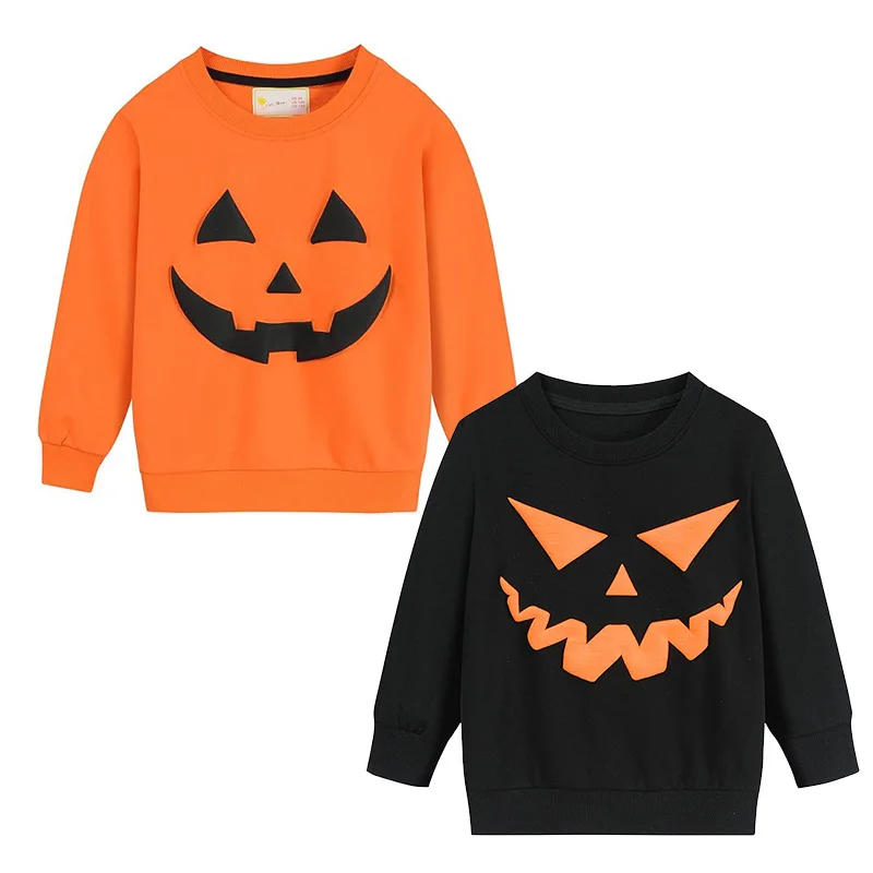 Little Hand Kids Trick Or Treat Sweatshirt Jack O Lantern Pumpkin Face Long‑Sleeve Crewneck Top for Halloween Costume Party 2‑7T