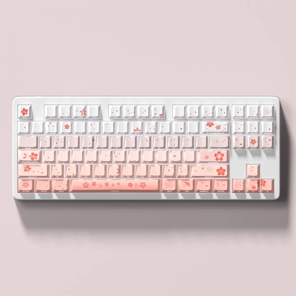1 Set Sakura Theme Keycaps PBT Dye Subbed Backlit Key Caps Cherry Profile Side Printed Keycap For MX Switch Ace60/68made68 75/87
