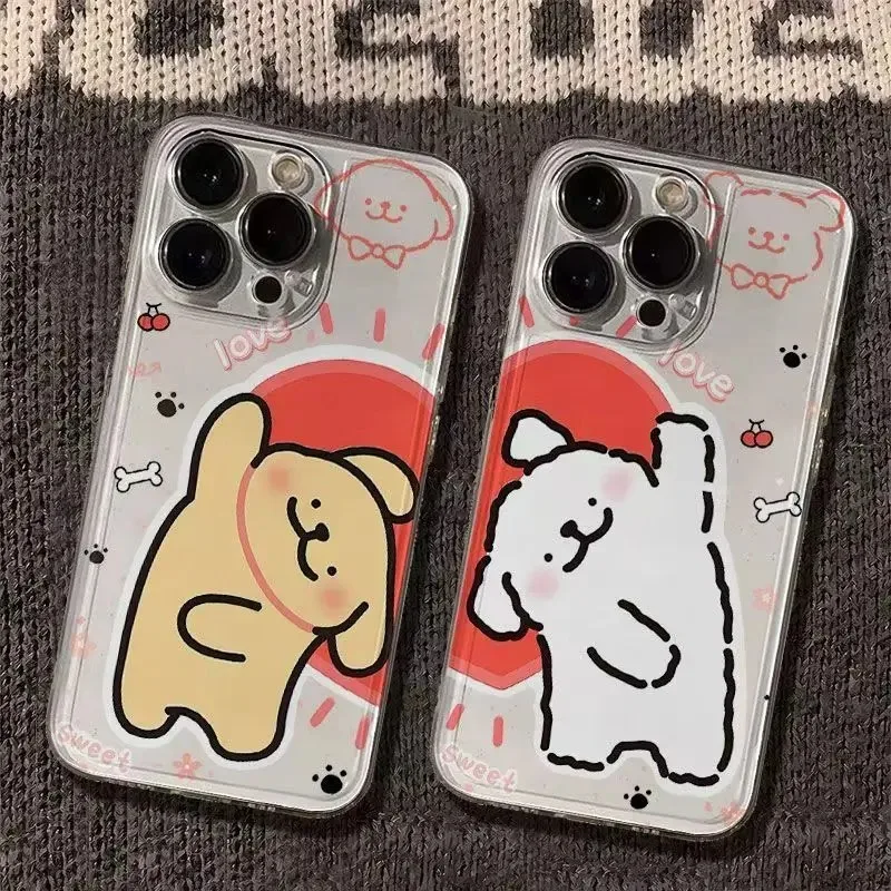 

Funny Cartoon Cute Dog Couple Phone Case for iphone 11 12 13 14 15 16 17 Pro Max Plus Clear Silicone shockproof TPU Cover ﻿﻿﻿﻿