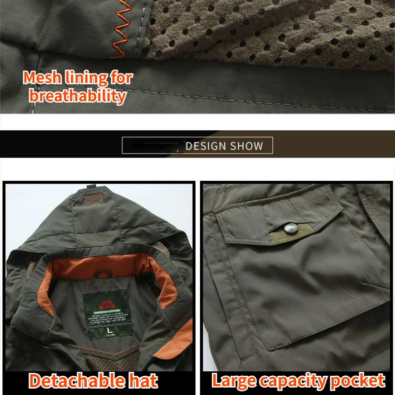 Outdoor Waterproof Jacket Men's Fall Hunting Detachable Hat Soft-shell Coat Plus Size Medium Long Pocket Breathable Windbreaker