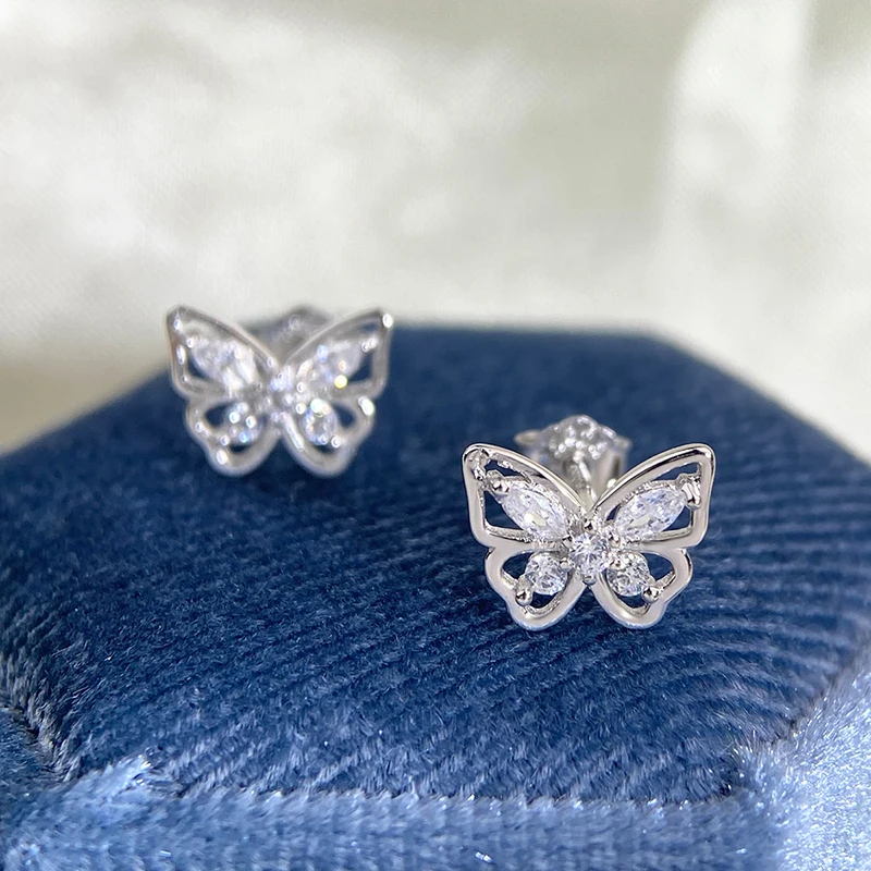 DWJ 18K Gold Small Cute Butterfly Stud Earrings for Women Gift Real 925 Sterling Silver Original High Quality Party Fine Jewelry