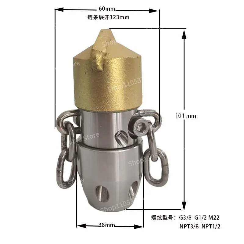 For 0.5KG High Pressure Nozzle, Pagoda Rotating Stainless Steel To Clean Grease and Block The Chain