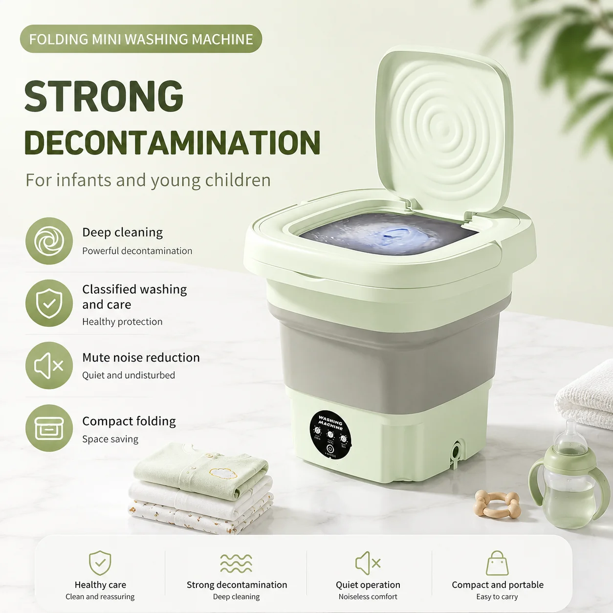 9L Portable Foldable Mini Washing Machine with Dryer Basket, Compact Collapsible Washer for Underwear, Baby Clothes, Socks, Pet Clothes & Small Items, Low Noise Design for Home, Dorm, Hotel, Travel & Camping, Lightweight, Durable