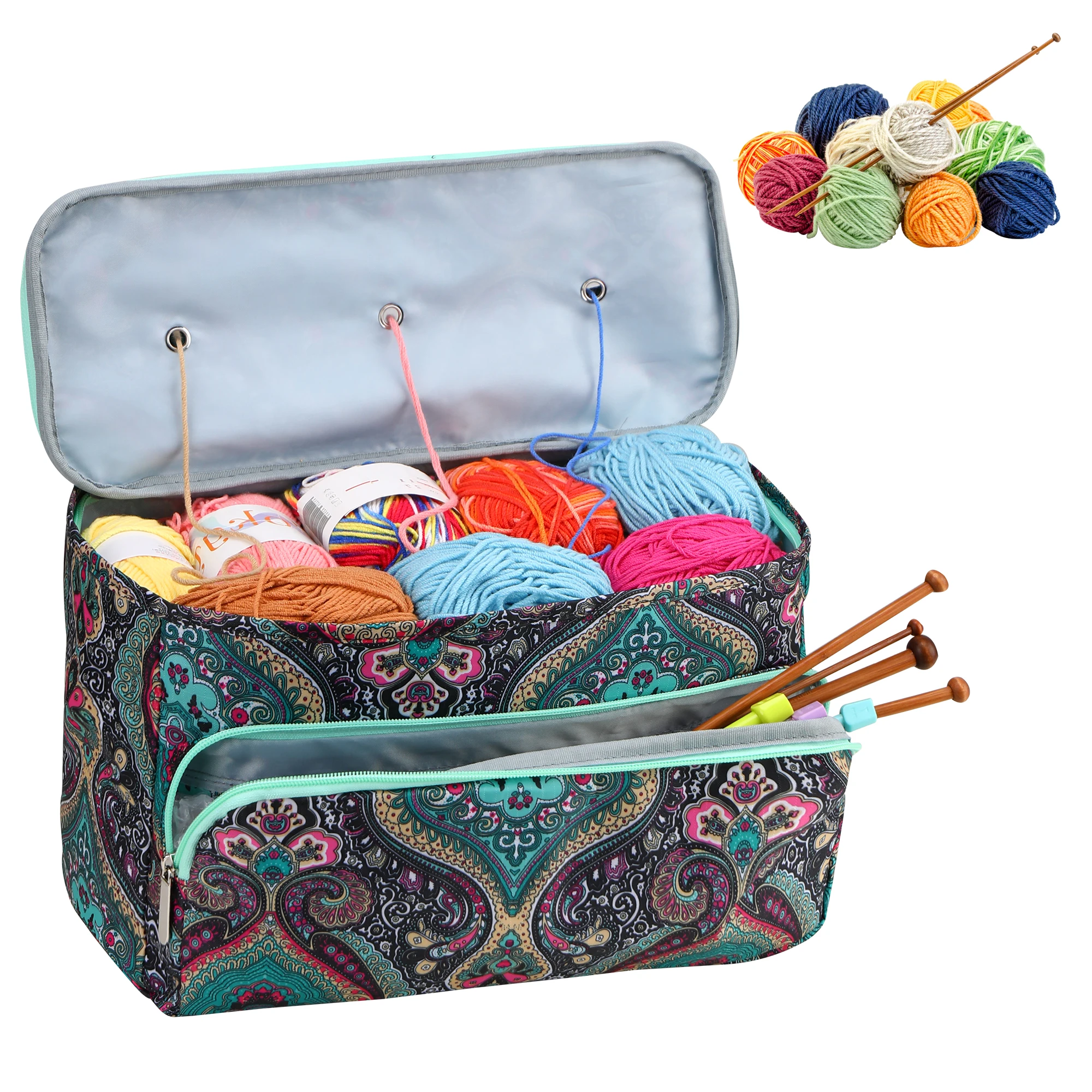 Red Waterproof Yarn Storage Bag Knitting Tote Square Sewing Tool Accessories Organizer for Needlework