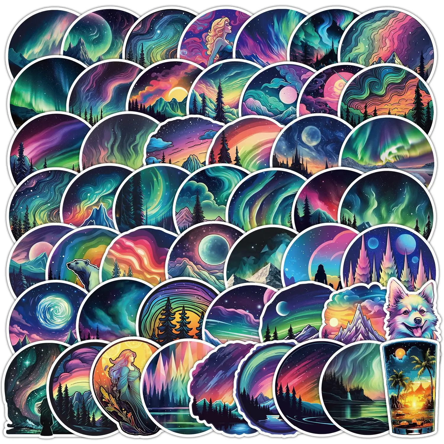 50Pcs Cartoon Northern Lights Series Graffiti Stickers Suitable for Laptop Helmets Desktop Decoration DIY Stickers Toys