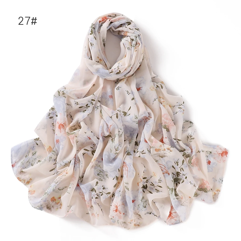 Printed Floral Chiffon Women\'s Scarf Foulard Femme Hijab Dot Muslim Woman Veil Beach Travel Stoles Tippet Maldives Wholesale