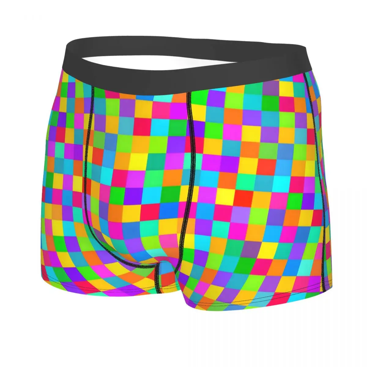 Custom Gorgeous Rainbow Squares Pattern Checker Print Underwear Men Print Boxer Shorts Panties Briefs Soft Underpants