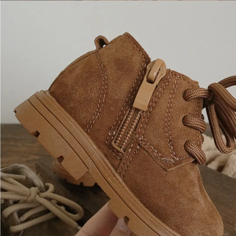 2026 Winter New Children\'s Shoes Boys\' Girls\' Short Boots With Thick Velvet Children\'s Cotton Boots Matte Leather Warm Boots