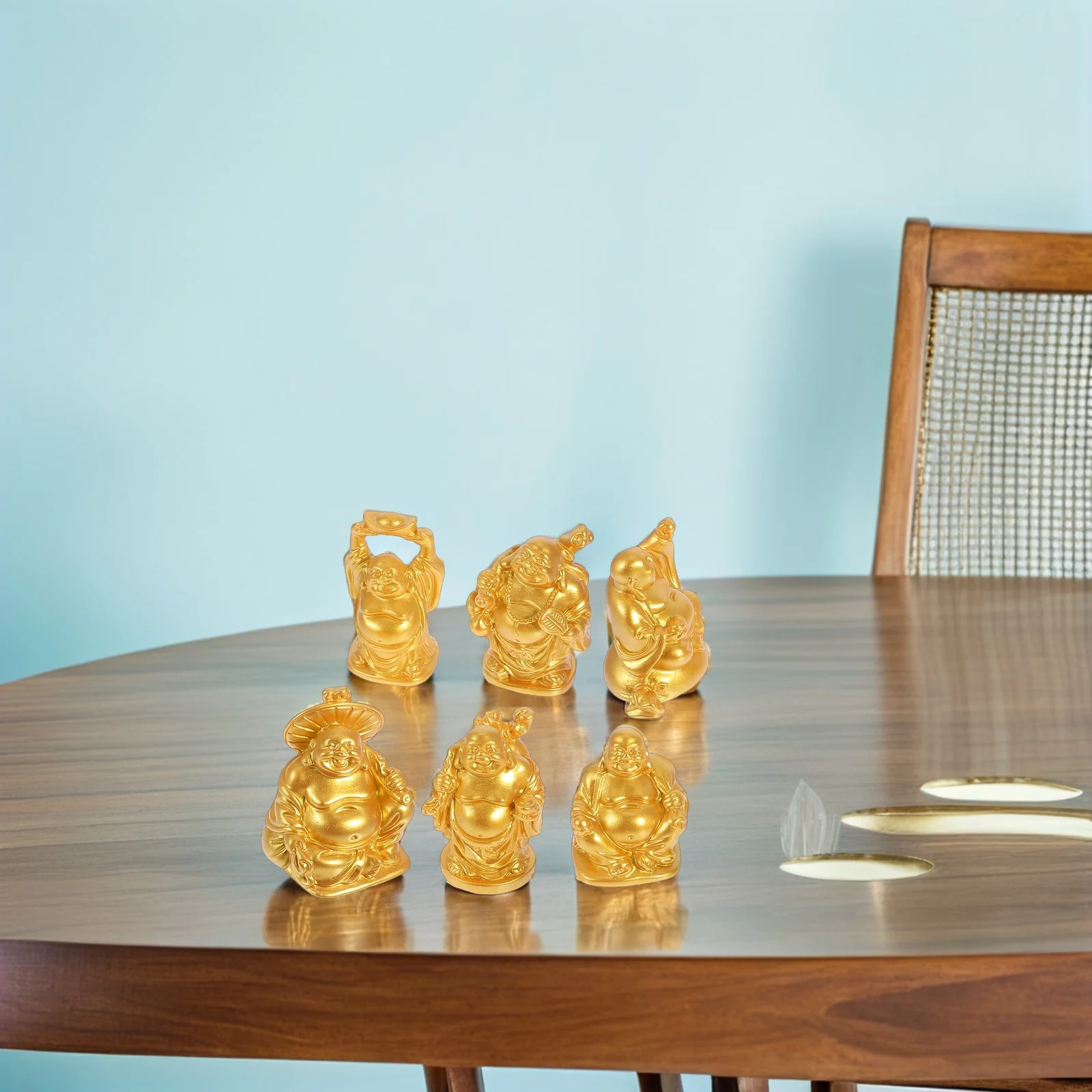 

Smiling Buddha Statue Decorative Statues Gold Laughing Figurines Feng Shui Ornament