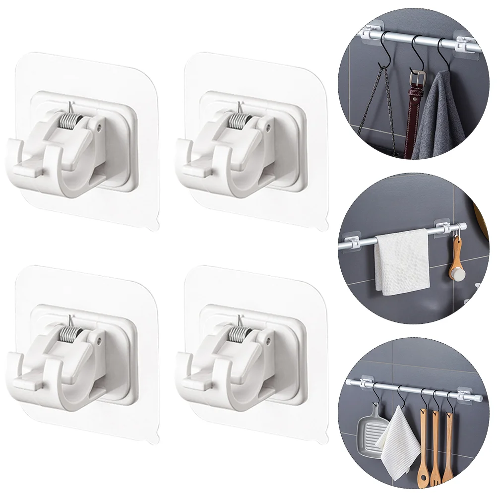 4 Pcs Hanging Rod Clamp Bathroom Accessory Curtain Holder Hook No Punching Pole Abs Pasting Clip