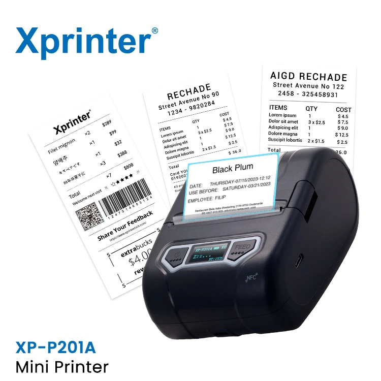 Xprinter XP-P201A Thermal Label Printer 48mm Mini Thermal Printer Portable Blue Tooth Thermal Sticker Label Portable Printer