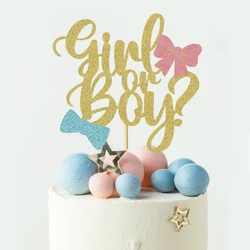 1Pc Boy or Girl Cake Topper Glitter Pink or Blue Gender Reveal Cake Decorations for Baby Shower Theme Birthday Party Decoration