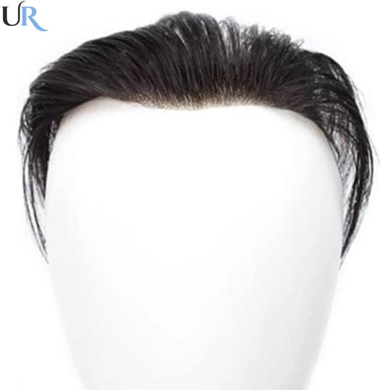 Peluquín frontal de línea de pelo Natural para hombres, peluquín de cabello humano con Base de piel fina, peluquín frontal de estilo V, peluca de