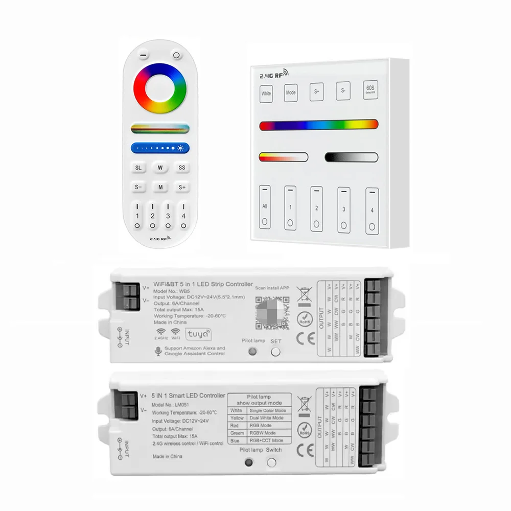 WB5 5 in 1 LED Strip Controller Voice Control  WIFI Zigbee BT Mesh DIM CCT RGB RGBWC with Alexa and Google Assistant LM091 4Zone