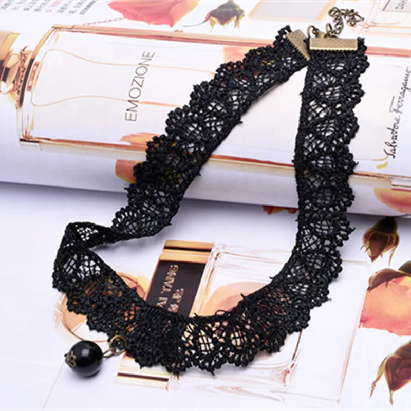 Hot New Gothic Tattoo Leather Choker Necklaces For Women Hollow Out Black Lace Necklace Party Jewelry Collier Chain Bijoux Gifts