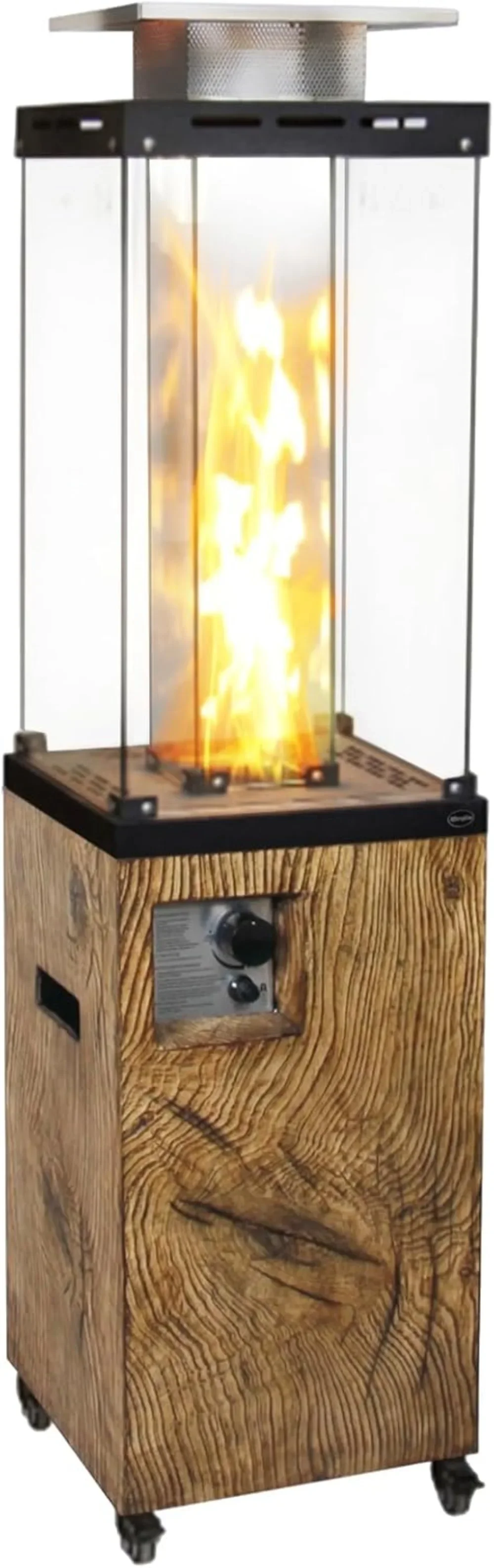 Outdoor Patio Propane Fire Heater with Weather Cover Glass 41000 BTU Fireplace Patented & CSA Certificated, Wood Grain