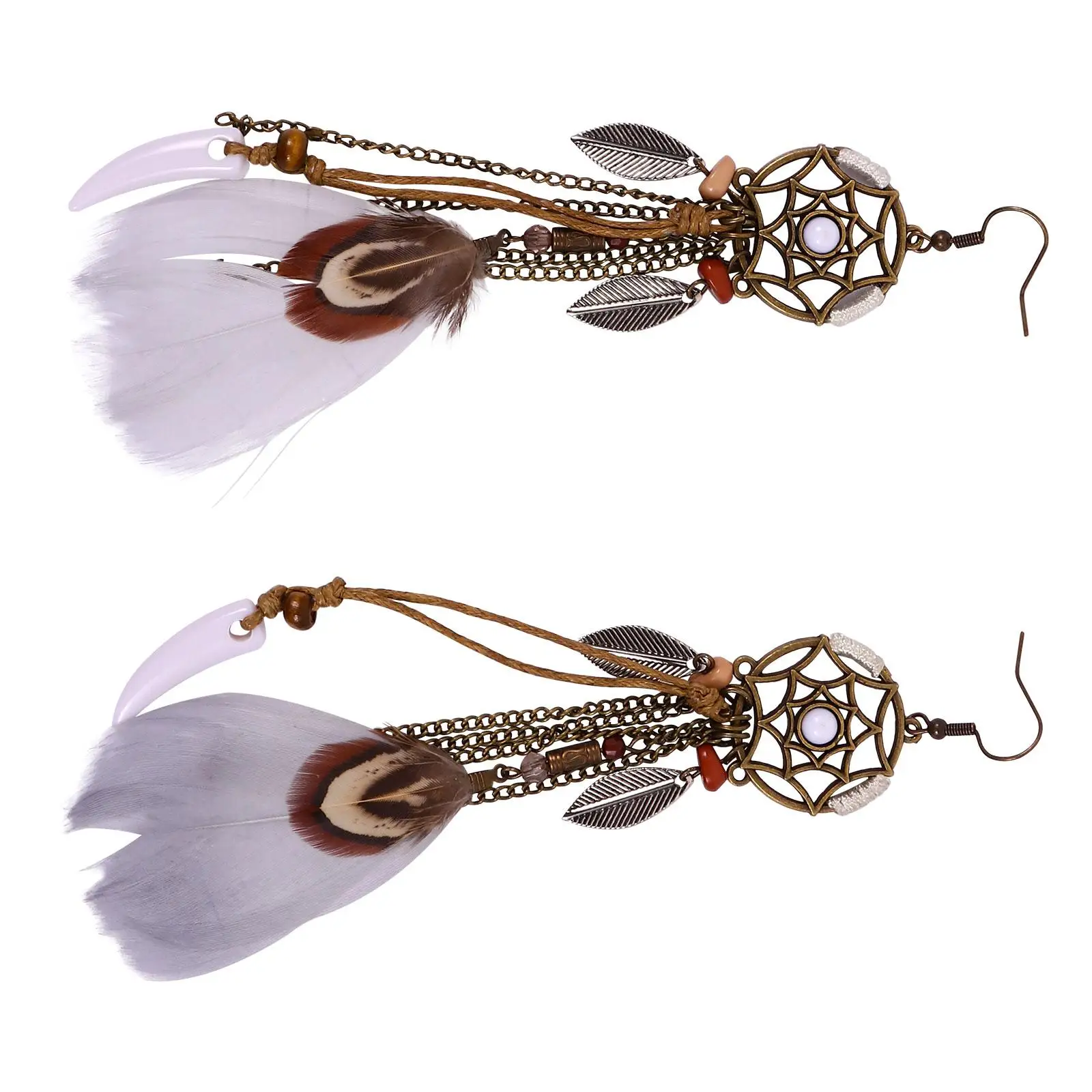 

Boho Dream Dangle Earrings Long Dangle White Leaf Design Ear Jewelry Alloy Ear Drop Jewelry Elegant Charming