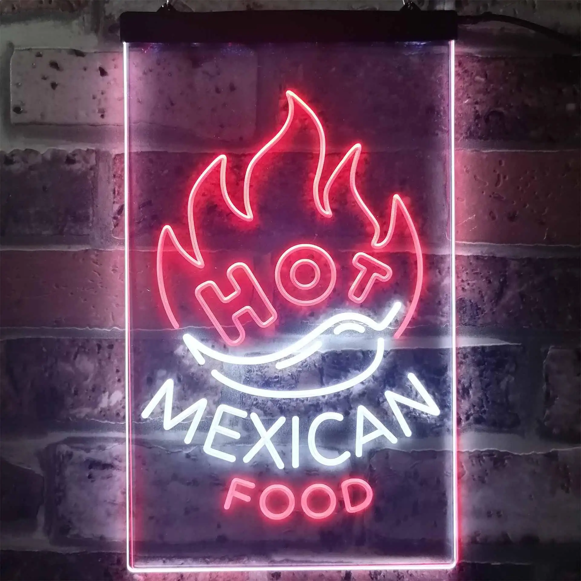 HOT MEXICAN FOOD. Chili on Fire Dual Color Led Neon Sign st6-i2101