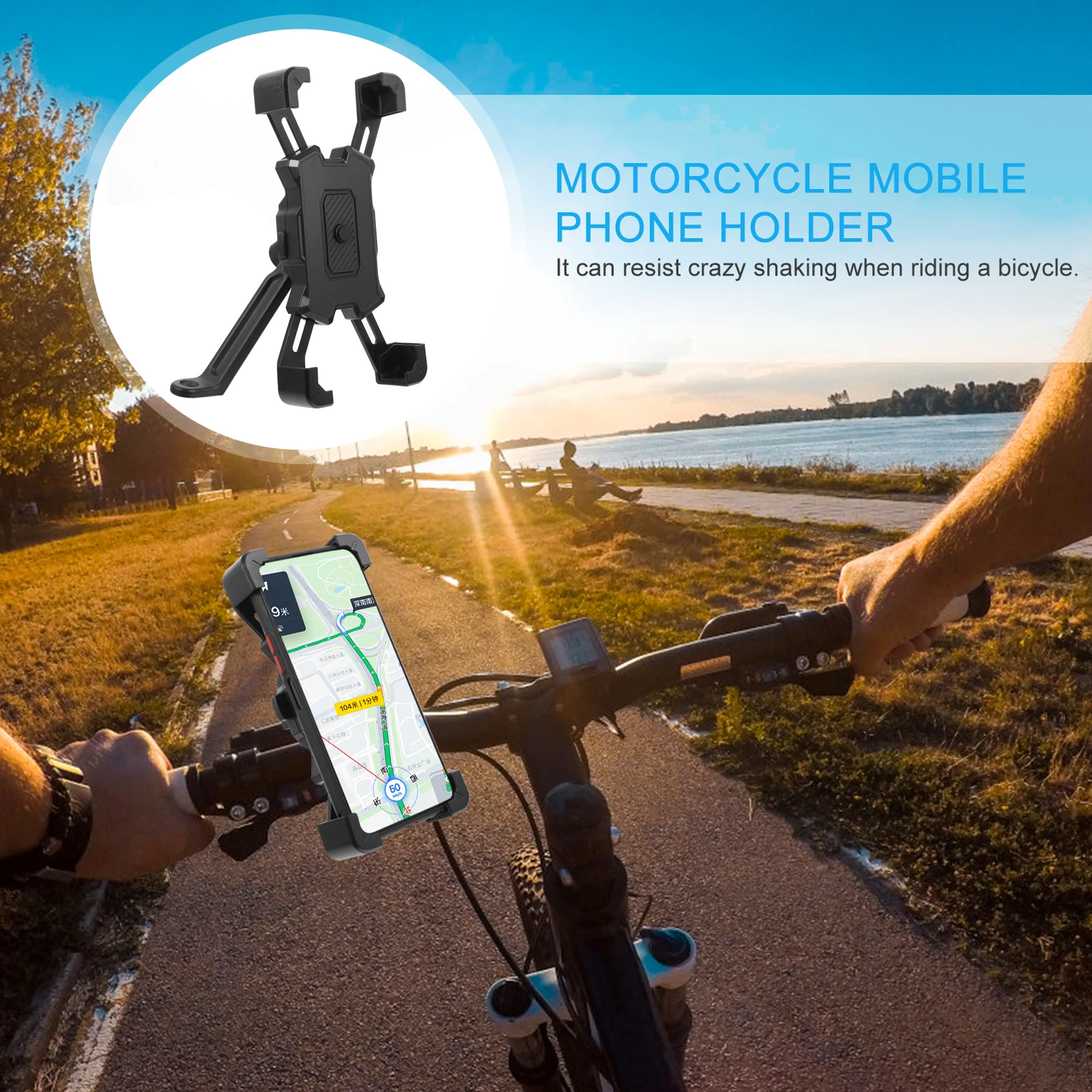

Phone Stand Cradle Mount Motorcycle Handle Bar Holder for Bike Support Bracket Shockproof Premium ABS PC Material Adjustable