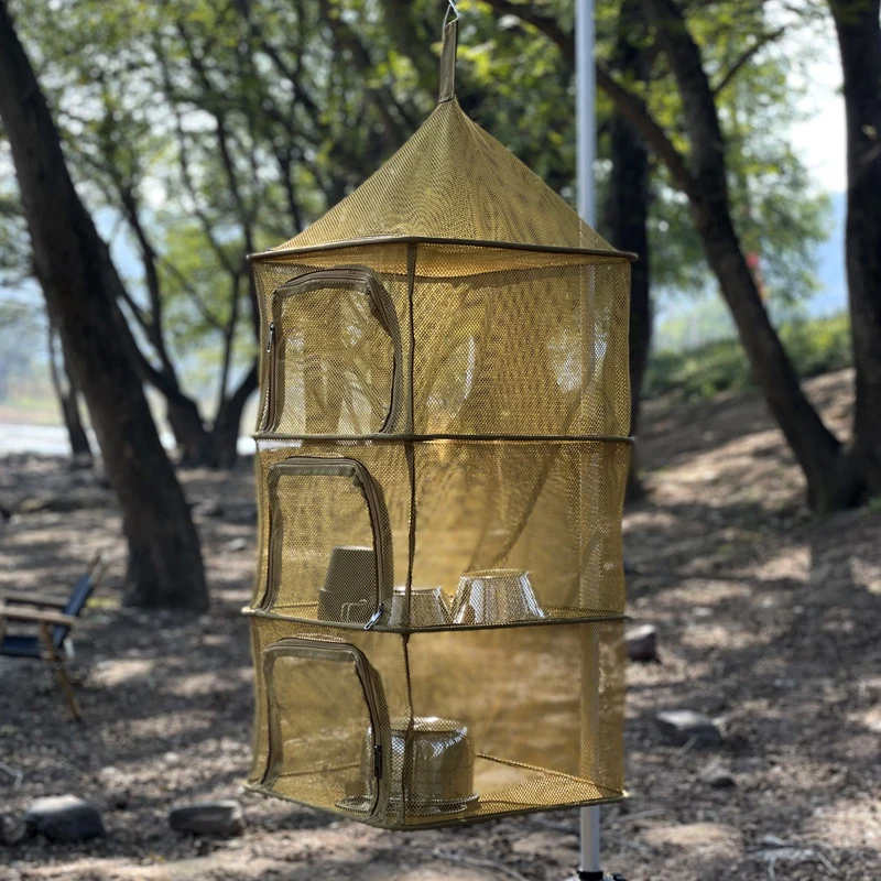Outdoor Folding Drying Net Multi-functional Storage Basket Fruit Vegetable Herb Fish Hanging Mesh Camping Tableware Drying Rack