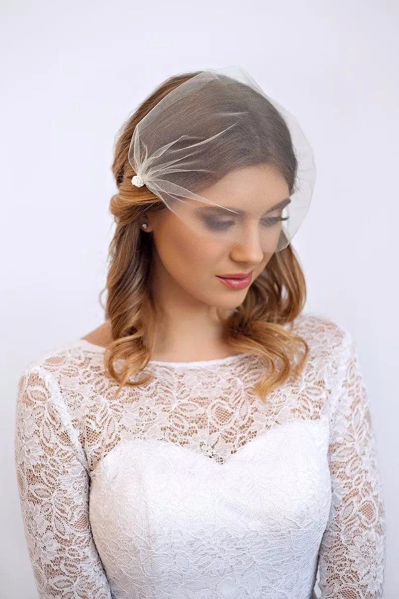 

White Birdcage Veil Bridal Soft Tulle Veil Charming Blusher Veil Charming Fashion Wedding Accessories Fascinator Headband Veils