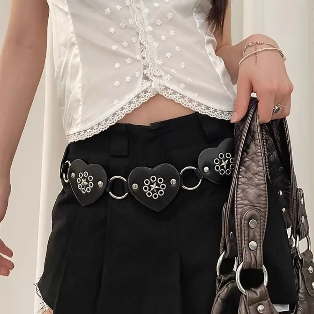 فاسق برشام معدني حزام التوابل الفتيات Y2K حزام القلب واسعة الحب بو الجلود حزام الجينز الزخرفية