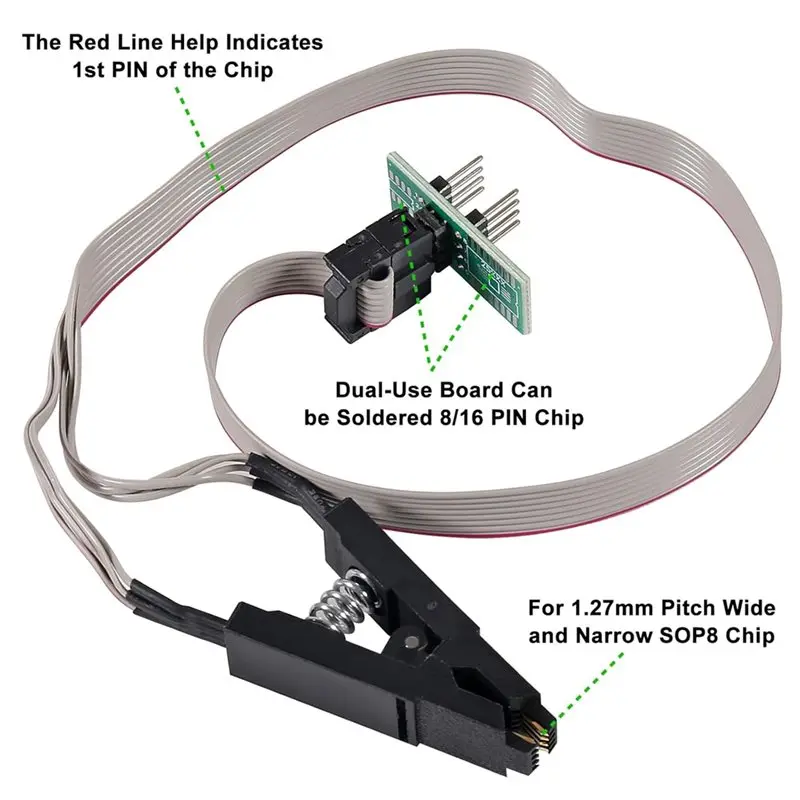 B50B-CH341A BIOS EEPROM USB Programmer With SOIC8 SOP8 Test Clip And Adapters