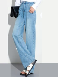 Vivly Jeans dritti drappeggiati a vita alta da donna autunno nuovi pantaloni larghi in Denim a gamba dritta versatili Casual alla moda