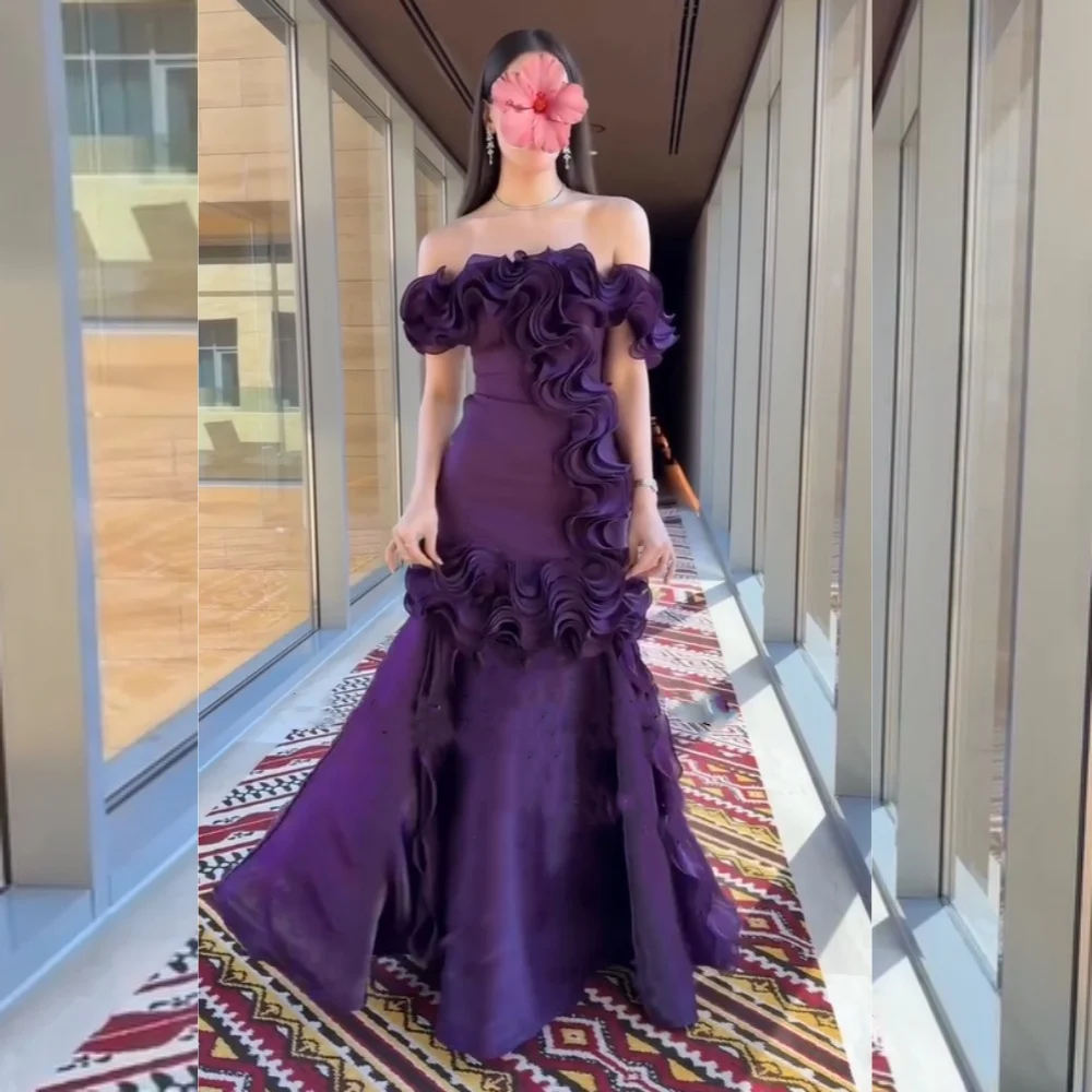 

Customized Modern Style Jersey Ruched Pleat A-line Off-the-shoulder Long Dresses Bespoke Occasion Classic Elegant