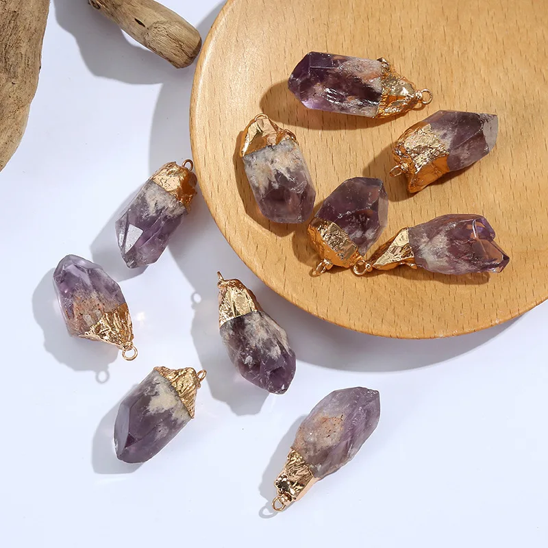 Natural Amethyst Raw Stone Electroplated Edging DIY Jewelry Accessories