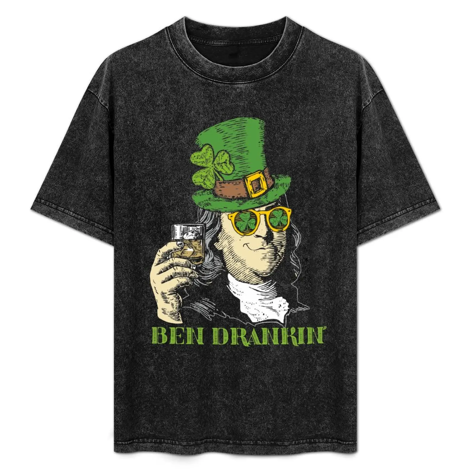 

Ben Drankin wearing green Leprechaun hat in Shamrock Sunglasses Funny St Patricks Day President T-Shirt Mechanic Work Tee Shirt
